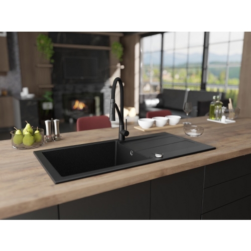 zlewozmywak 1 komorowy z ociekaczem granitowy Neli 100 czarny metalik